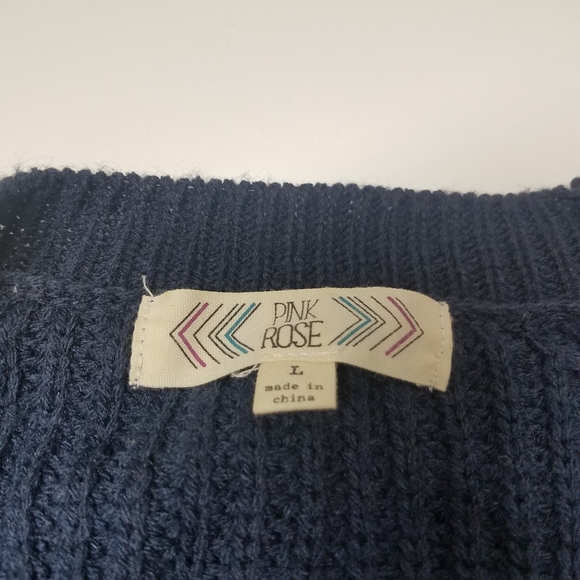 Pink Rose Knit Thick Navy Blue Pullover Sweater - Picture 5 of 6